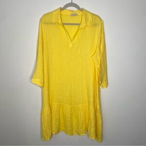 Bella Umbra 100% Linen Italian Made MIDI Shift Dress Lagenlook  Sz L Yellow